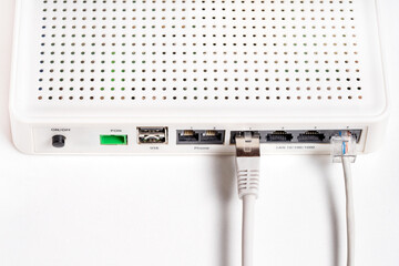 Ethernet cables connected to internet router