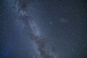 Beautiful starry sky with bright milky way galaxy. Night landscape. Astronomical background.