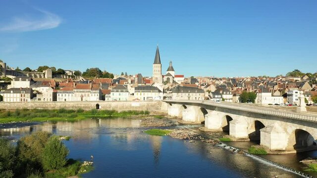 The Charite sur Loire bridge over the Loire in Europe, France, Burgundy, Nievre, in summer, on a sunny day.