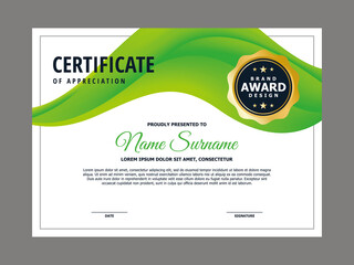 Abstract Smooth Flowing Green Wavy Certificate Design, Professional Modern Certificate with Blurry Green Mesh Element Background Template Vector