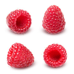 Set of red raspberry fruits isolated on white background. Clipping path included.