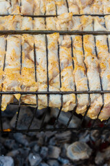Chicken shish kebab on the grill is prepared on the grill