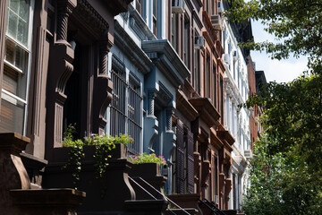 Row of Old Brownstone Homes on the Upper West Side of New York City 