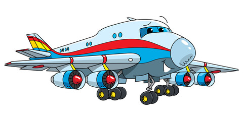 Fototapeta na wymiar Funny cargo plane with eyes. Kids illustration