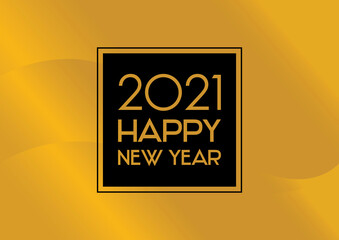 2021 Happy New Year shiny golden background frame vector. 2021 New Year sign on a golden festive background. Happy New Year 2021 black and gold greeting card vector