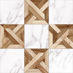 Wood and white marble decorative tile design