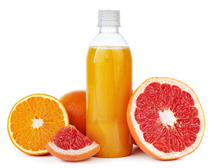 Bottle of fresh orange juice isolated on white