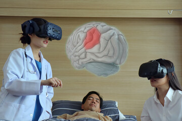 new normal Futuristic Technology in medical concept doctor describes patient by using artificial intelligence, machine learning, digital twin, 5g, big data, iot, augmented mixed virtual rality, ar, vr