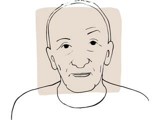 Hand-draw outline portrait of old man with light beige sample color.