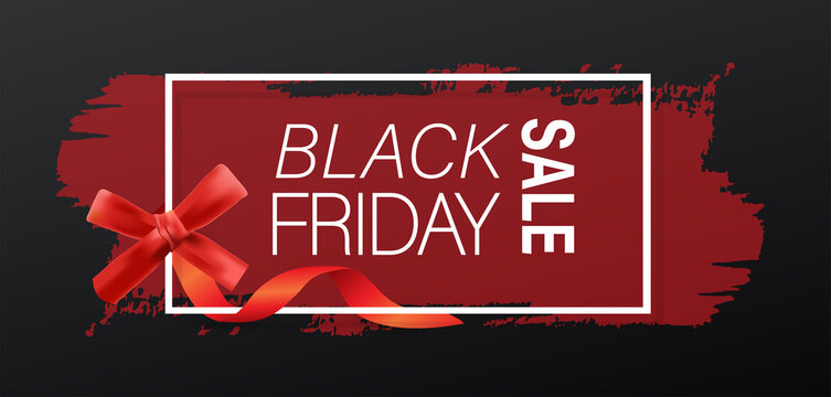vector black friday sale with revector black friday sale with red ribbon and white frame on red paint background.d ribbon and black giftbox on red paint background.