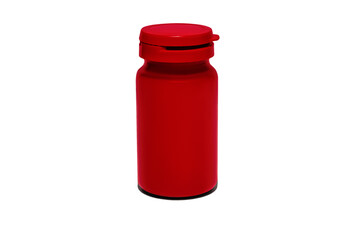 A jar with a lid for medicines in red.