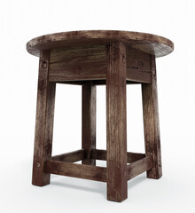 3d Rendered old fashioned wooden stool with round top