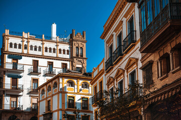 Fototapeta na wymiar Antique building view in Old Town Seville, Spain