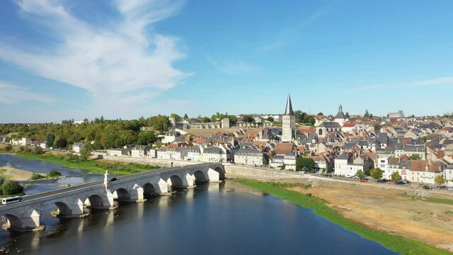 The panoramic view of Charite sur Loire in Europe, France, Burgundy, Nievre, in summer, on a sunny day.