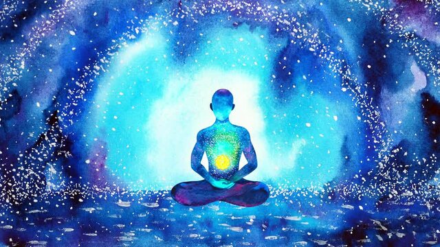 human meditation chakra mind mental spiritual yoga meditate universe reiki symbol art watercolor painting illustration design stop motion ultra hd 4k