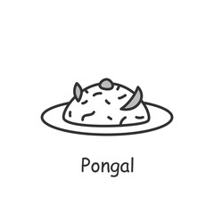  Pongal line icon. South Indian cuisine. Boiled rice with milk and sugar. Traditional delicious Indian dish. Asian food. Isolated vector illustration. Editable stroke 