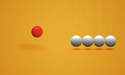 newton pendulum, newton's cradle. round red and white balls. Maths science concept  - obrazy, fototapety, plakaty