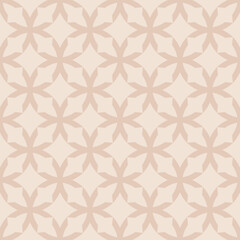Fototapeta premium Subtle grid texture. Vector geometric seamless pattern with crosses, grid, lattice, flower silhouettes. Floral geometrical ornament. Simple background. Beige color. Repeat design for decor, wallpapers