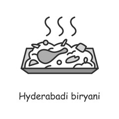 Hyderabadi biryani line icon. India Telangana cuisine. Basmati rice with meat and spices. Traditional delicious Indian dish. Asian food. Isolated vector illustration. Editable stroke 