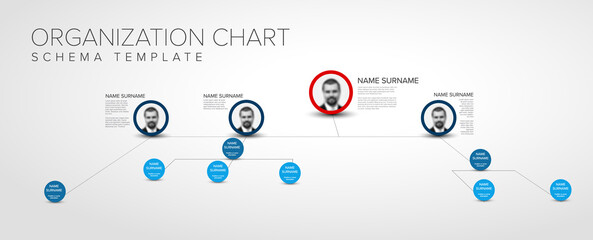 Minimalist 3D hierarchy chart schema with photos