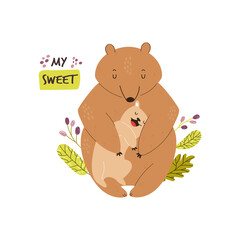 Obraz na płótnie Canvas Cute brown bears family. Baby cartoon design
