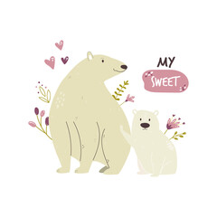 Cute white bear family. Baby cartoon design