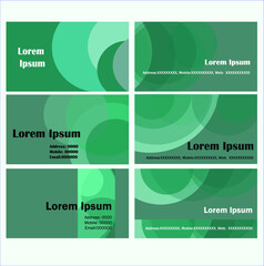 Business card with green circle design pattern vector illustration.  Useful means for brand identity and service promotion of products. Set of six cards for individuals in a company.