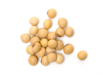 Soybeans isolated on white background,Agricultural products,Top view.