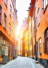 Fototapete Rund Beautiful cityscape at sunset in Old Town of Stockholm, Sweden. Famous travel destination © smallredgirl
