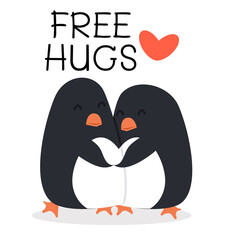 Cute  Penguins happy Couple hug concept