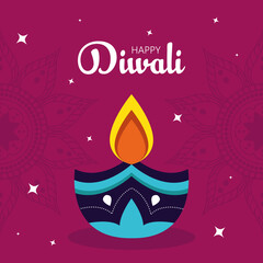 Fototapeta premium banner of diwali festival holiday with candle in background of mandalas vector illustration design