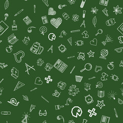 Template. Welcome back to school, with school supplies icons. Back to school. Seamless vector image.