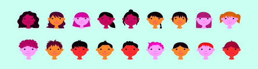 set of children head cartoon design template with various models. vector illustration