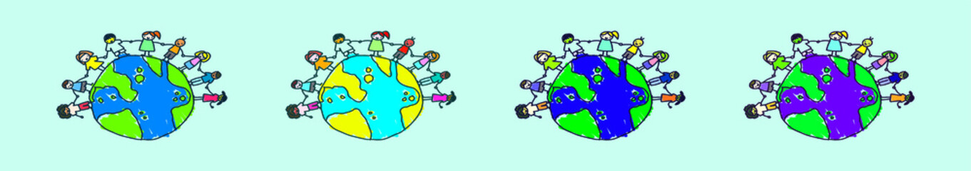 set of children day concept with cartoon kids and earth. design template with various models. vector illustration