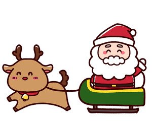 ソリに乗ったサンタクロースとトナカイ