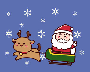 ソリに乗ったサンタクロースとトナカイ