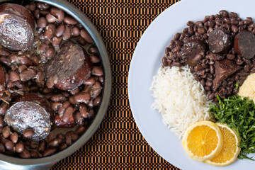 Feijoada. Traditional Brazilian food dish. Top view