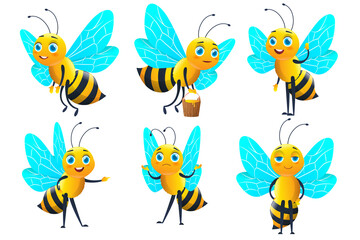 Collection of cute bee. Character set