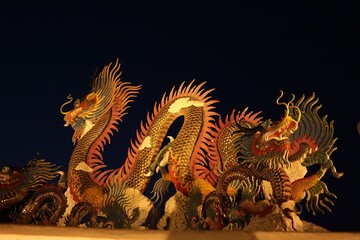 Obraz premium chinese dragon statue at night
