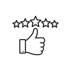 customer review icon in line style, quality rating vector illustration isolated on white background, feedback, five stars business concept, editable stroke,