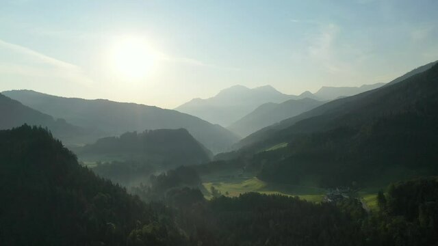 Drone flight over forest and mountains in Bavaria, Germany