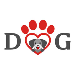 illustration of love for dog. cute puppy in heart on white background