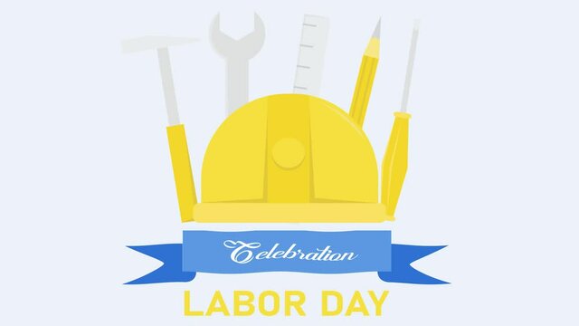 Helmet and tools with text of celebration labor day