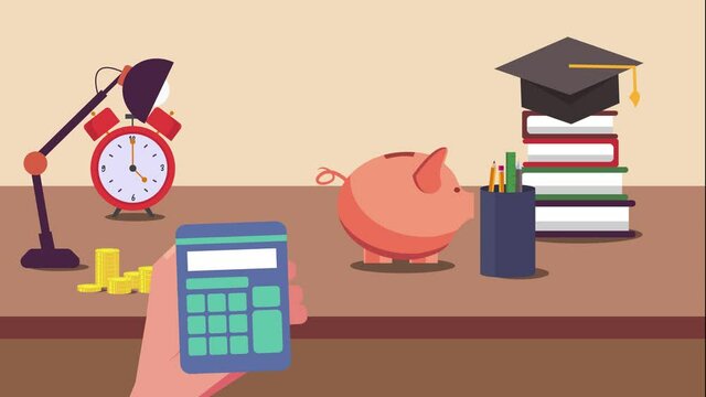 Human hands count tuition payment with calculator