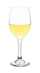 Champagne glass of white wine isolated on white background with clipping path.