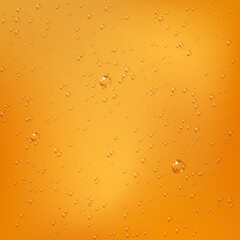 Bubbles in golden liquid. Oil or honey texture with bubbles. Drop beer. Vector illustration