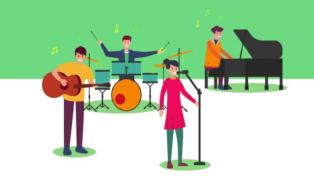 Music band performing in the recording studio