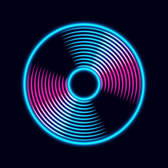 Vinyl music record in retro neon colors. Vintage gramophone disc. Album cover or template for party invitation in retro style. Vector illustration © Ihor