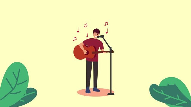 Singer man playing a guitar and singing a song