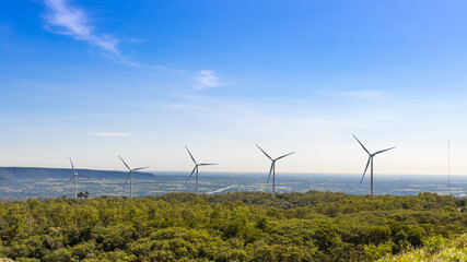 Fototapeta na wymiar Wind turbines on the mountain